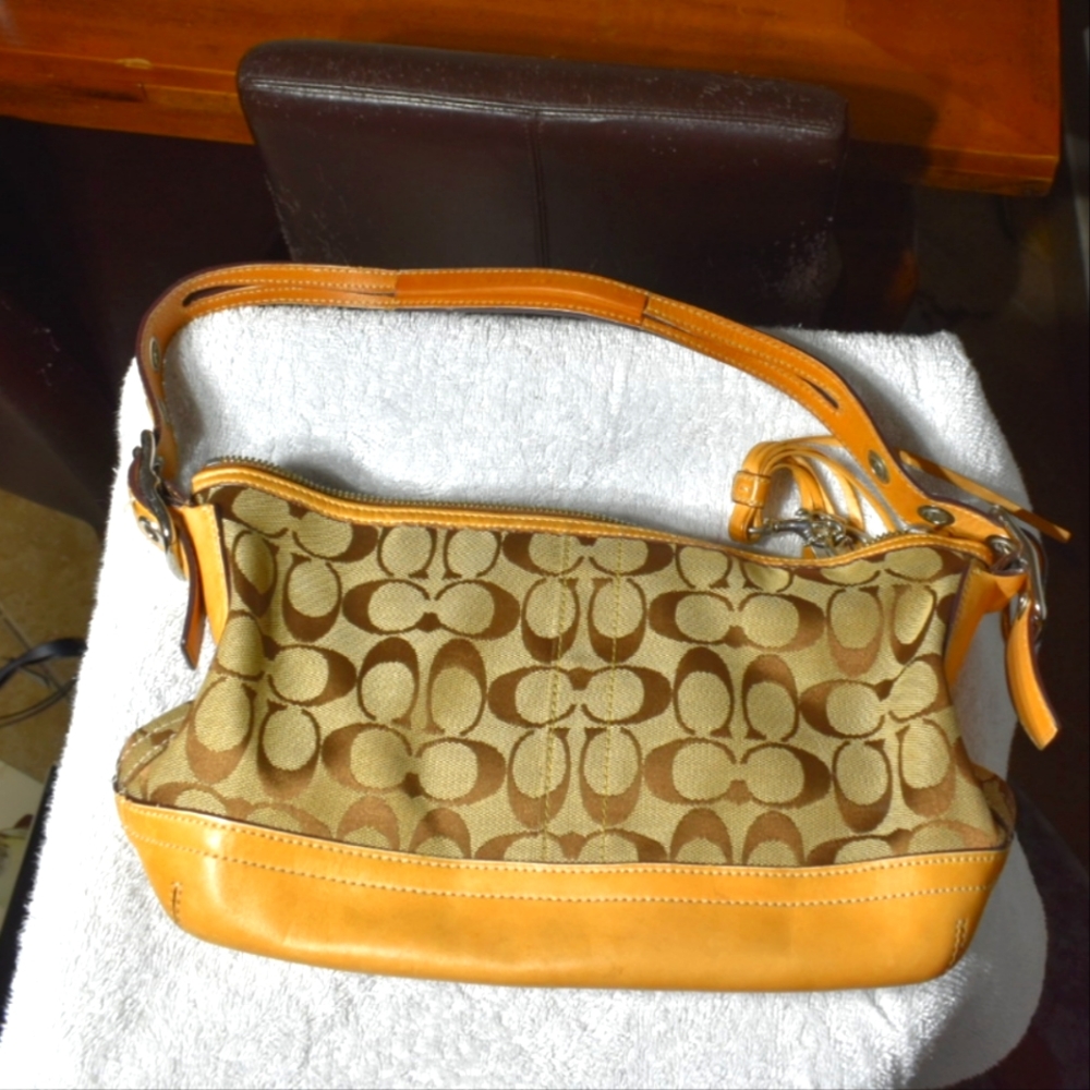 Coach Logo Canvas and Leather Shoulder Bag